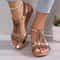 Bohemian Rhinestone Wedge Sandals For Women Summer Platform Peep Toe Comfort Shoes 7