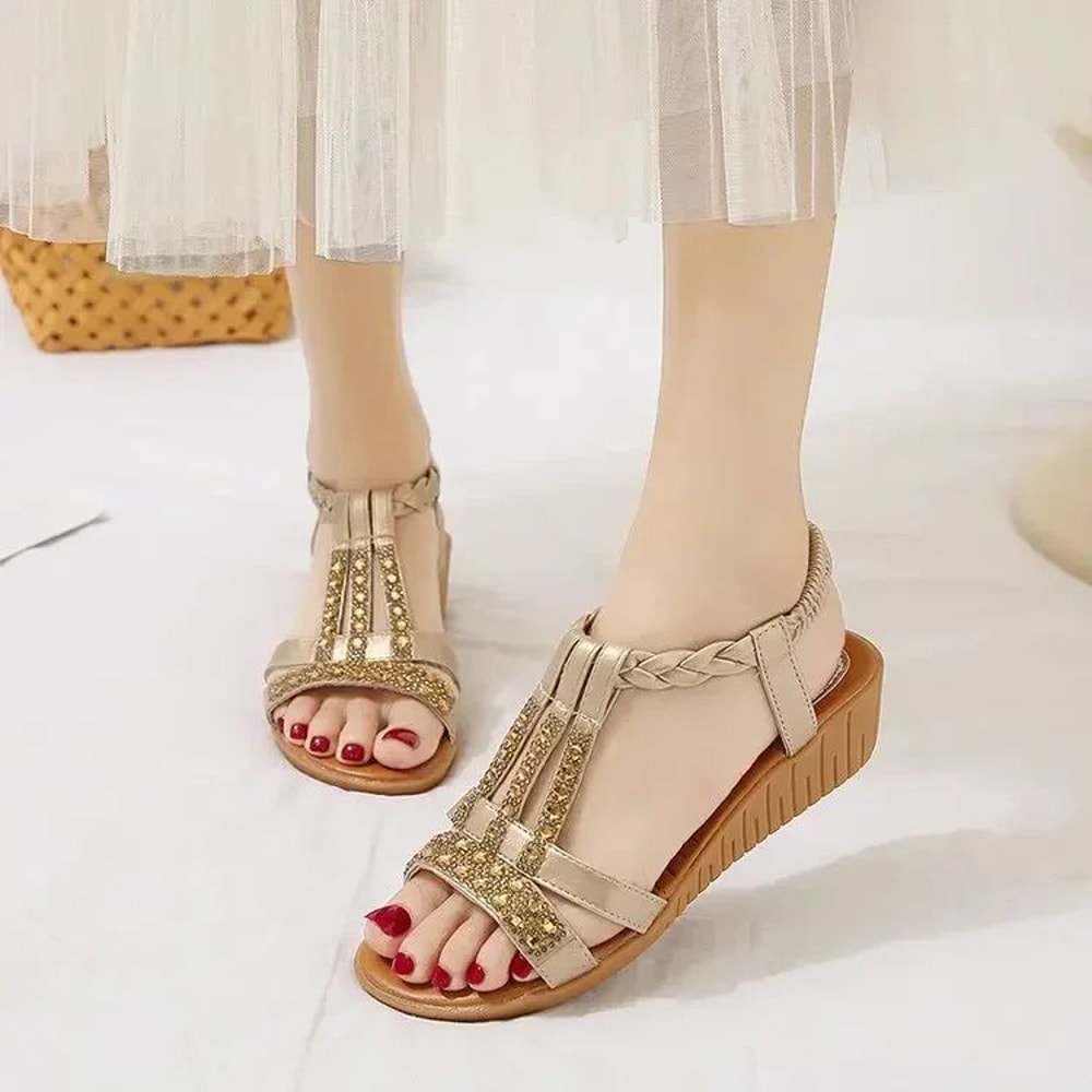 Bohemian Rhinestone Wedge Sandals For Women Summer Platform Peep Toe Comfort Shoes 9