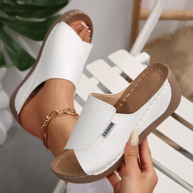 Womens Wedge Slippers Open Toe Wedge Sandals With Adjustable Buckle Breathable Summer Slides 1