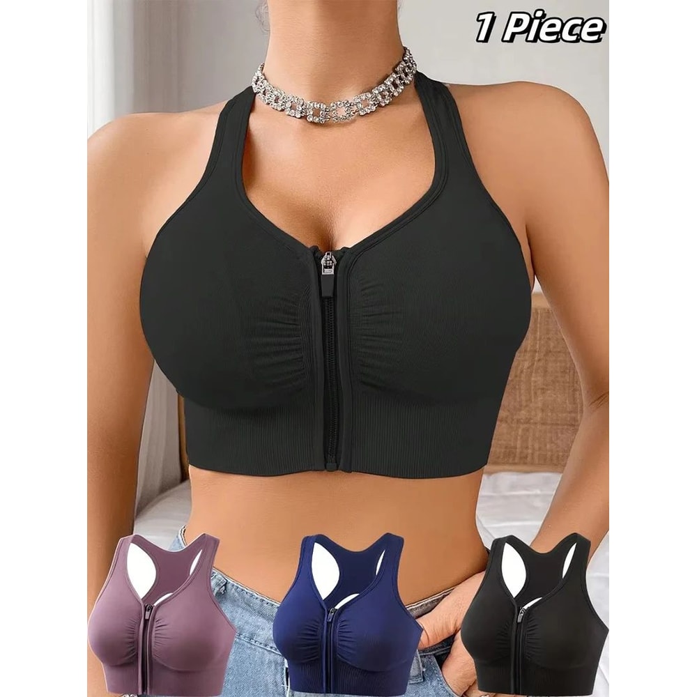 FrontZip HighSupport Sports Bra For Women Breathable Yoga Gym Fitness Top 0