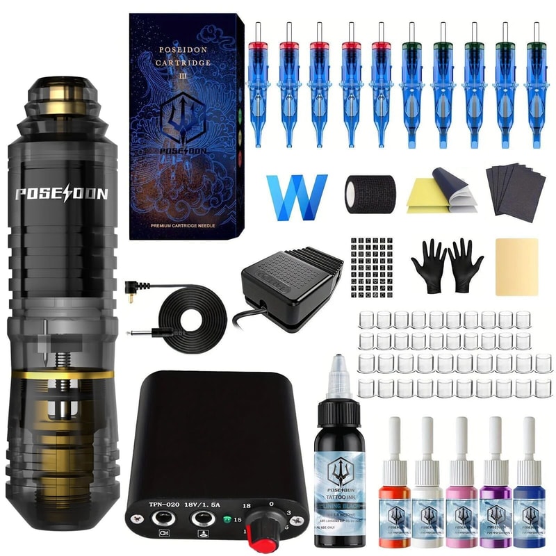 POSEIDON New Memory Wireless Tattoo Pen Tattoo Machine Kit With Cordless Power Supply 3