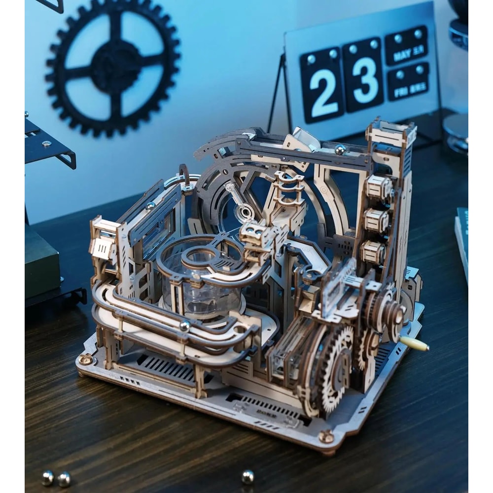 ROKR Motorized Marble Spaceport 3D Wooden Puzzle Marble Run Model Kit STEM Building Toy 1