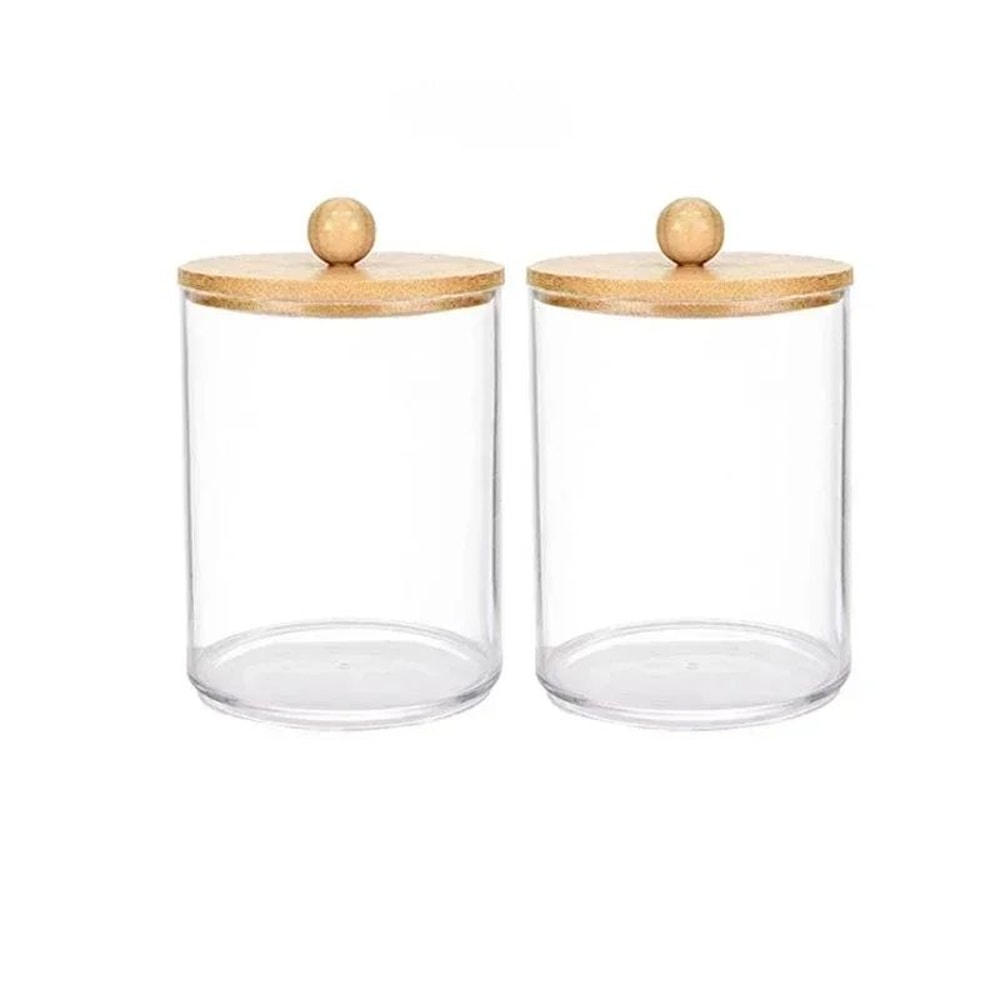 Premium Acrylic Desktop Storage Canister Clear Organizer Jars Cotton Rounds Holder Set 10