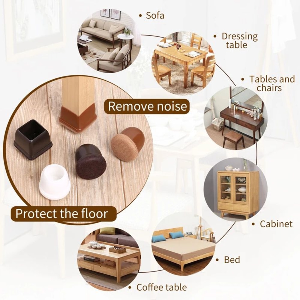 Premium Chair Leg Caps HeavyDuty Rubber Feet Felt Furniture Leg Protectors Fits Round Square Leg 5