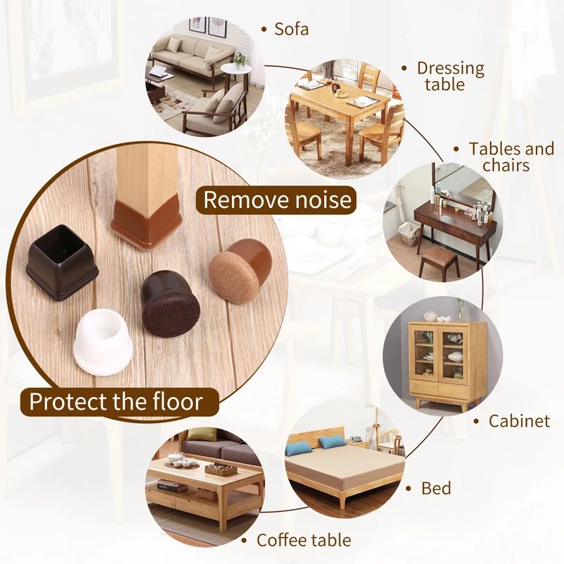 Premium Chair Leg Caps HeavyDuty Rubber Feet Felt Furniture Leg Protectors Fits Round Square Leg 5