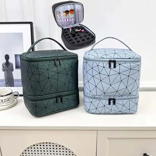 Portable Nail Polish & Cosmetic Organizer Case – 30-Grid Travel Storage Bag with Handle