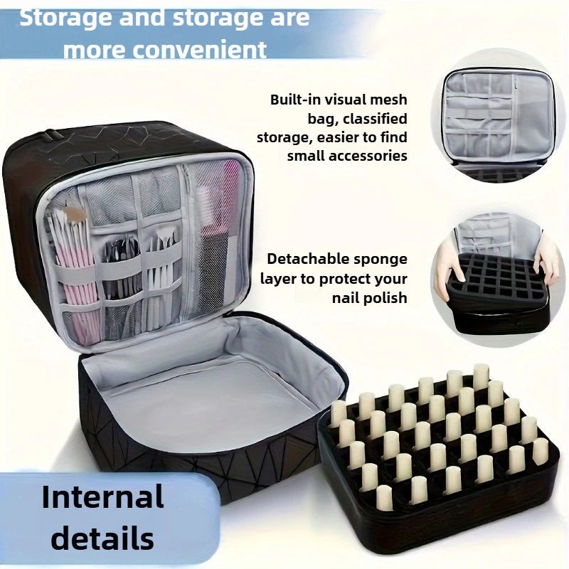 Portable Nail Polish Cosmetic Organizer Case 30Grid Travel Storage Bag With Handle 1