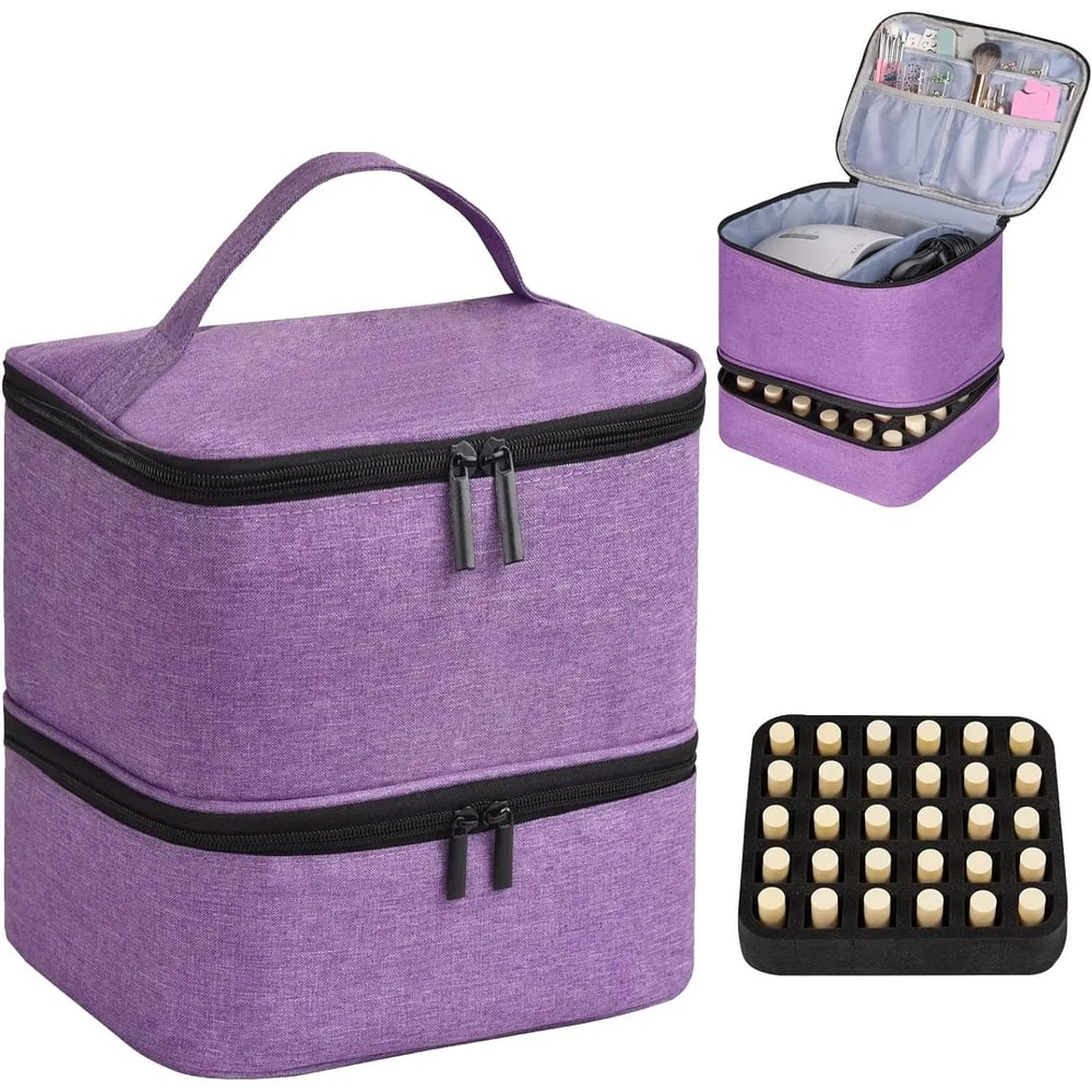 Portable Nail Polish Cosmetic Organizer Case 30Grid Travel Storage Bag With Handle 8