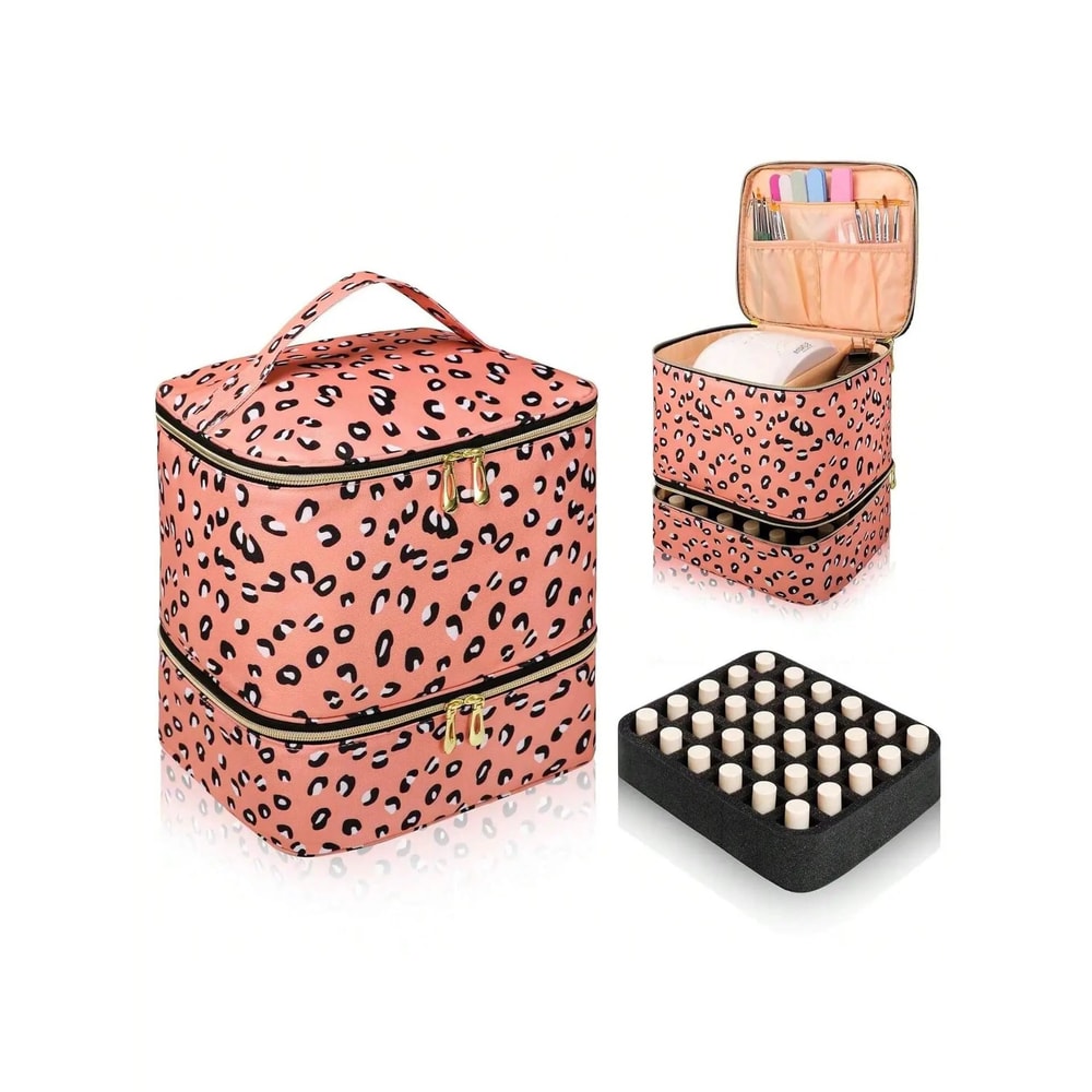 Portable Nail Polish Cosmetic Organizer Case 30Grid Travel Storage Bag With Handle 10