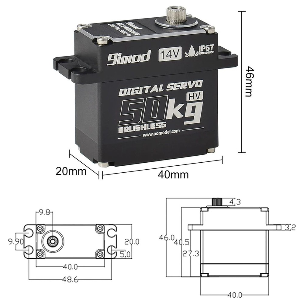 9imod High Torque Brushless Servo 50KG Waterproof Aluminum Digital Servo With 180270360 Control 14 4