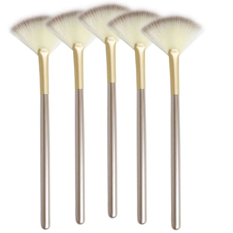 Premium 5Piece Facial Fan Brushes Set Soft Fiber Makeup Brush Applicator With Wooden Handles For G 0