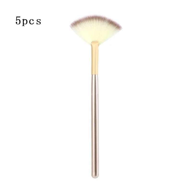 Premium 5Piece Facial Fan Brushes Set Soft Fiber Makeup Brush Applicator With Wooden Handles For G 7