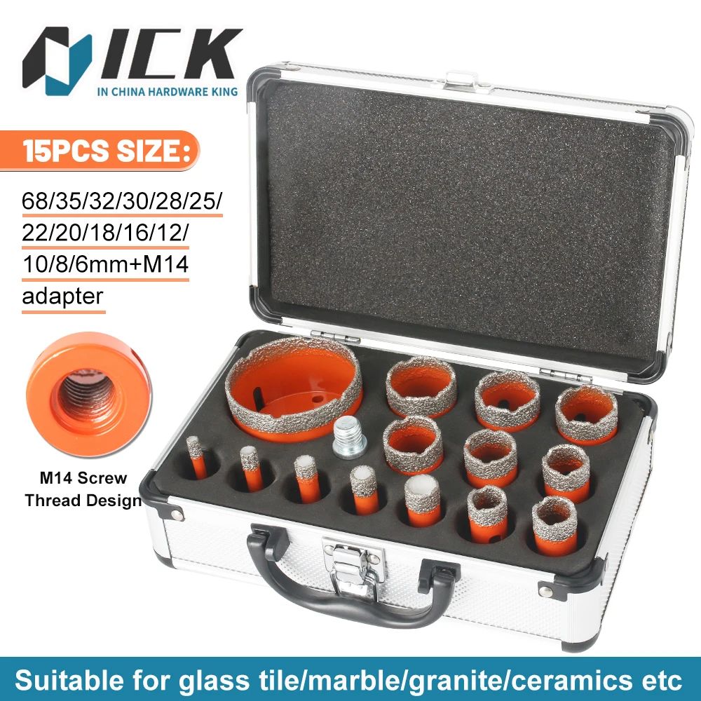Premium M14 Dry Diamond Core Drill Bit Set 15Piece Professional Hole Saw Kit 0