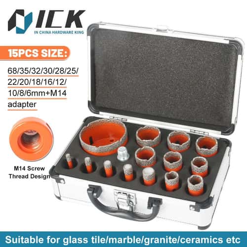Premium M14 Dry Diamond Core Drill Bit Set – 15-Piece Professional Hole Saw Kit