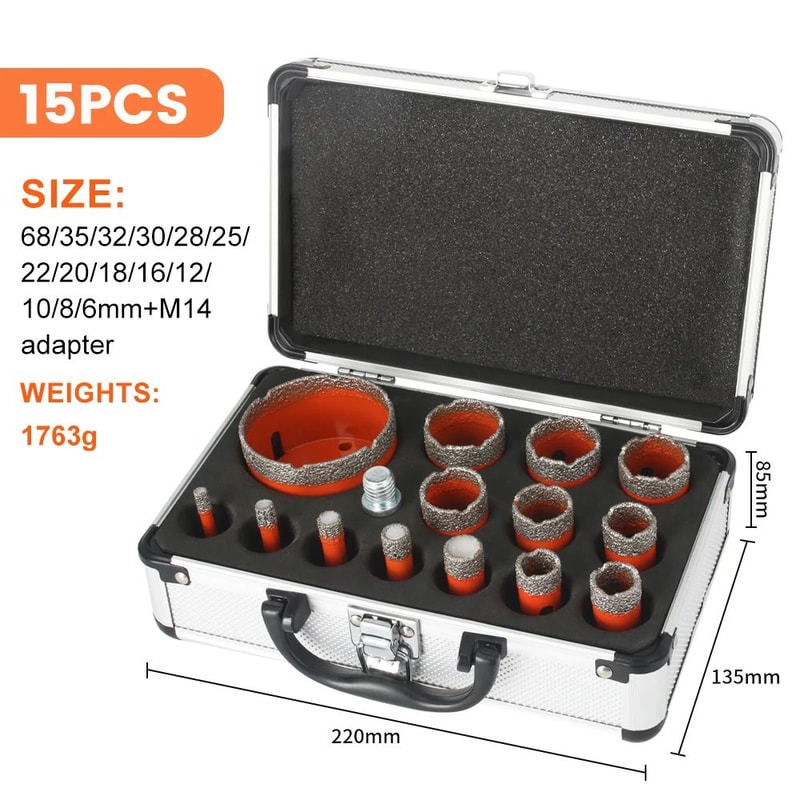 Premium M14 Dry Diamond Core Drill Bit Set 15Piece Professional Hole Saw Kit 7