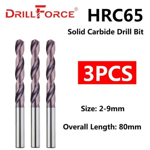 Drillforce Solid Carbide Drill Bits Set for Stainless Steel & Hard Alloy (2–5.9mm, 3-Piece)