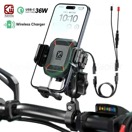 Ultimate RidePro Motorcycle Phone Mount with Wireless Charger Phone Holder, 36W USB-C Fast Charge & One-Second Lock