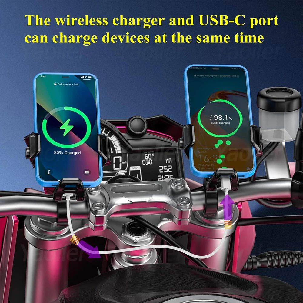 Ultimate RidePro Motorcycle Phone Mount With Wireless Charger Phone Holder 36W USBC Fast Charge On 2