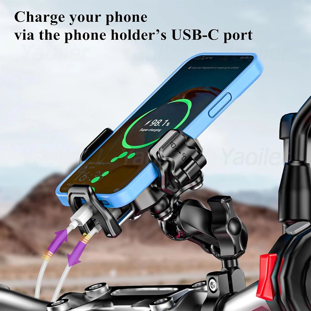 Ultimate RidePro Motorcycle Phone Mount With Wireless Charger Phone Holder 36W USBC Fast Charge On 3