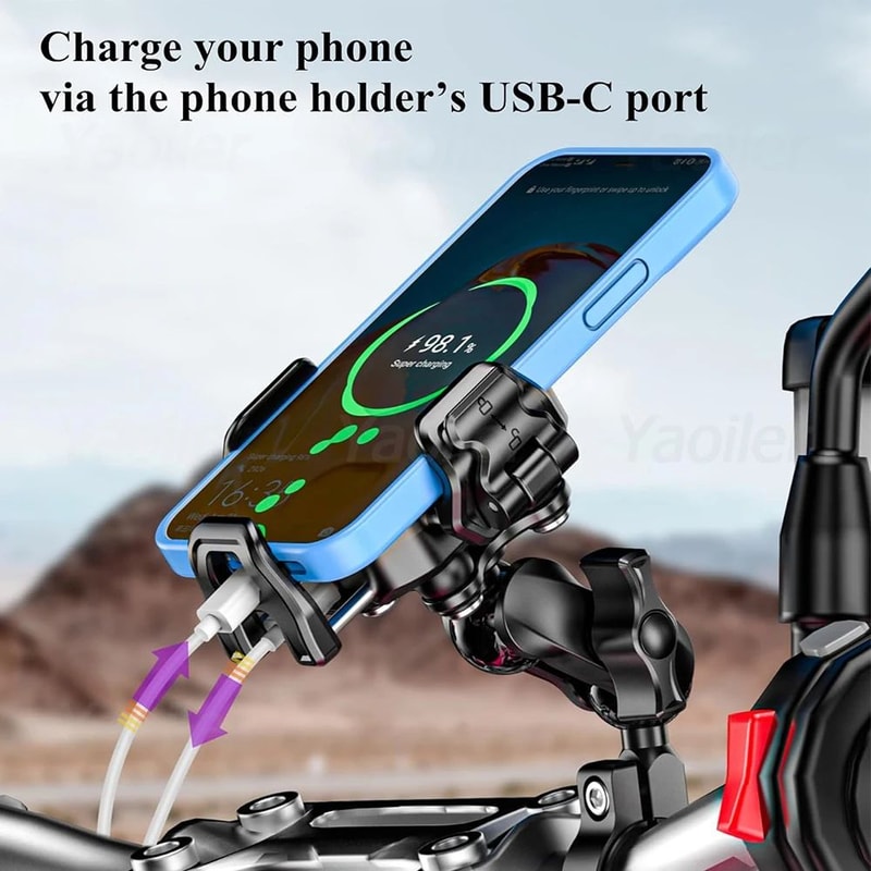 Ultimate RidePro Motorcycle Phone Mount With Wireless Charger Phone Holder 36W USBC Fast Charge On 3