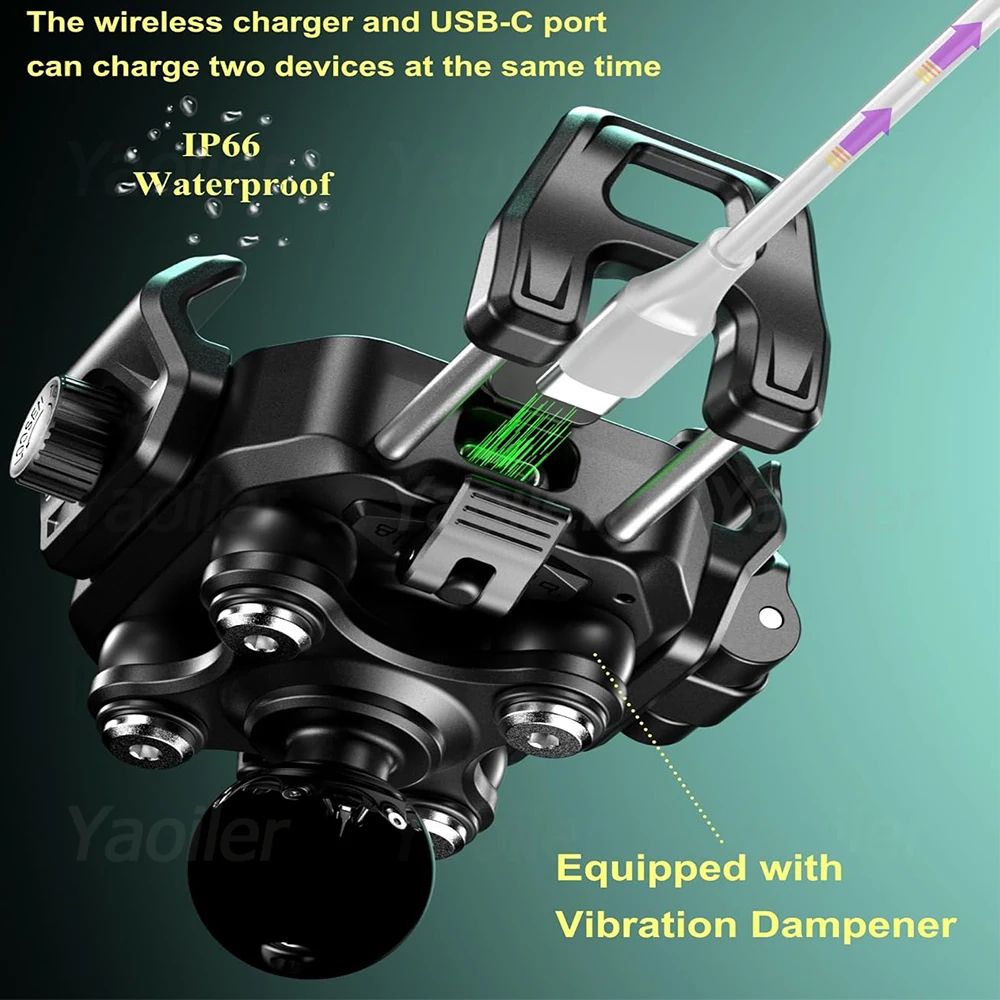 Ultimate RidePro Motorcycle Phone Mount With Wireless Charger Phone Holder 36W USBC Fast Charge On 4