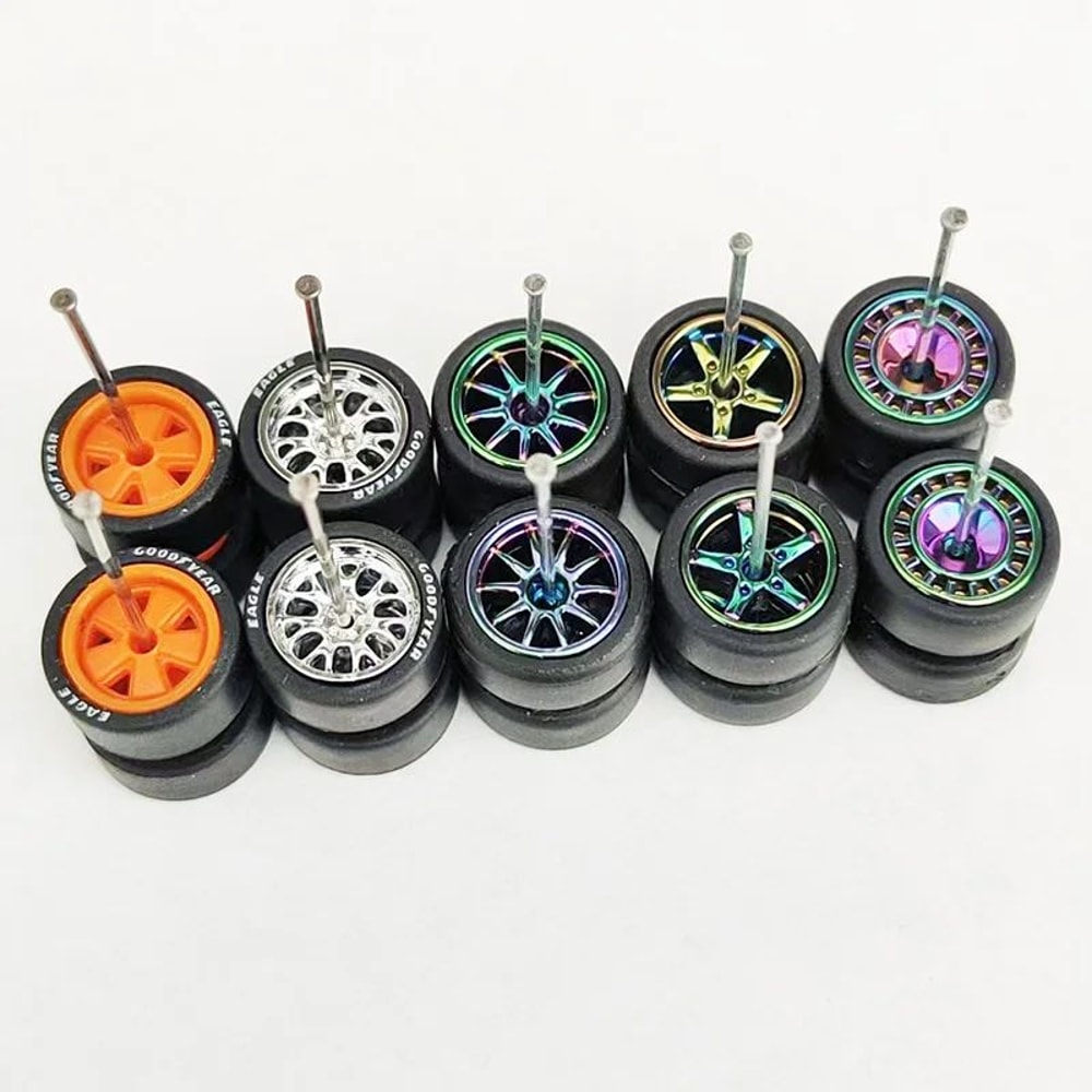 Premium 164 Scale Model Car Alloy Wheels Rubber Tires 5Set Diecast Upgrade Kit 1