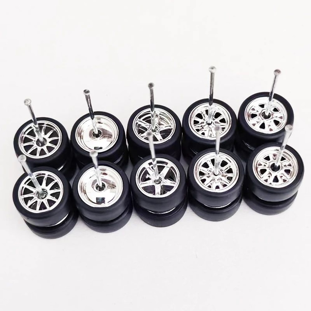 Premium 164 Scale Model Car Alloy Wheels Rubber Tires 5Set Diecast Upgrade Kit 15