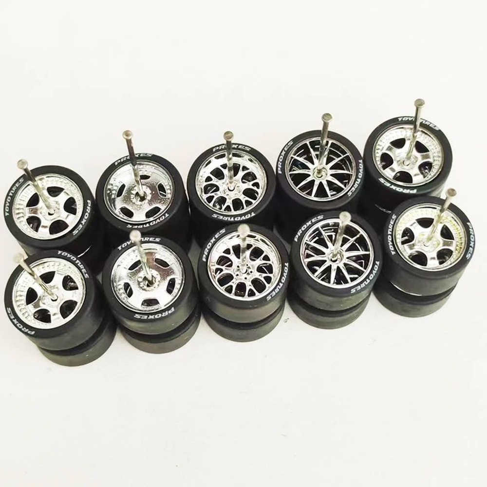 Premium 164 Scale Model Car Alloy Wheels Rubber Tires 5Set Diecast Upgrade Kit 8