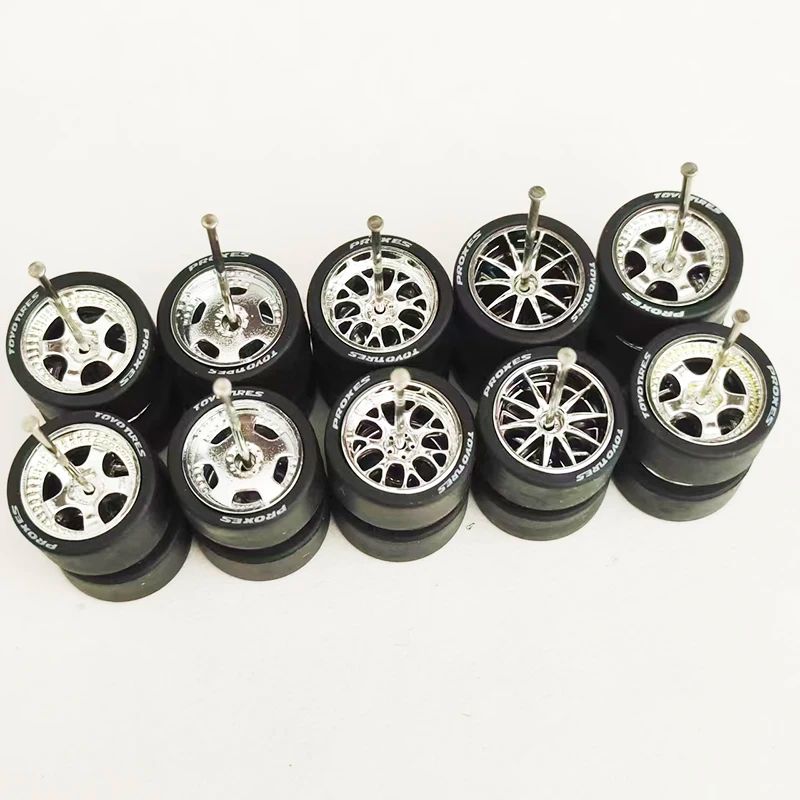 Premium 164 Scale Model Car Alloy Wheels Rubber Tires 5Set Diecast Upgrade Kit 8