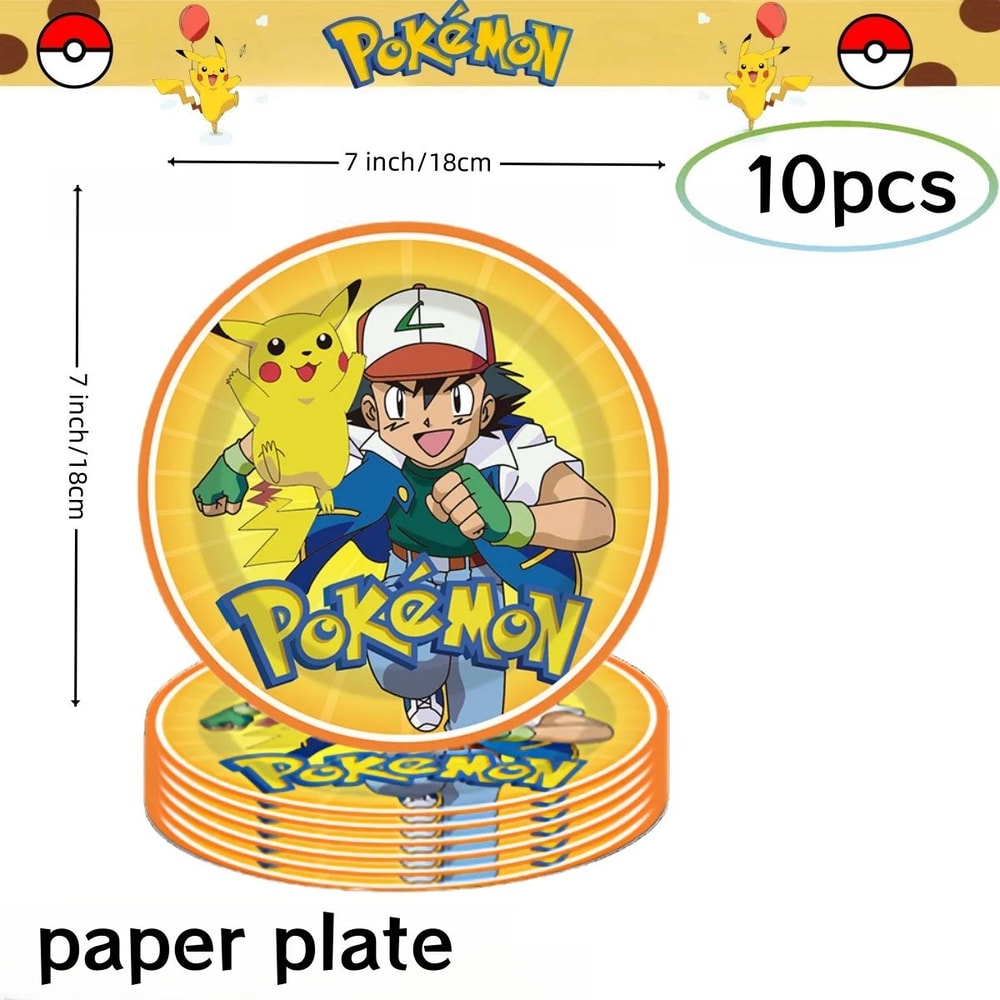 Pikachu Birthday Party Decorations Set Pokemon Party Supplies With DIY Stickers Plates Tablecloth 3