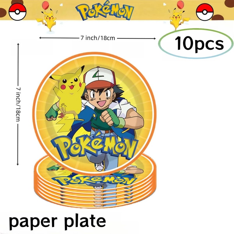 Pikachu Birthday Party Decorations Set Pokemon Party Supplies With DIY Stickers Plates Tablecloth 3