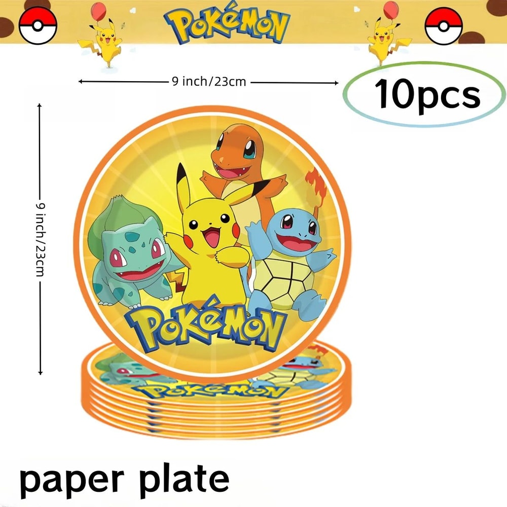 Pikachu Birthday Party Decorations Set Pokemon Party Supplies With DIY Stickers Plates Tablecloth 5