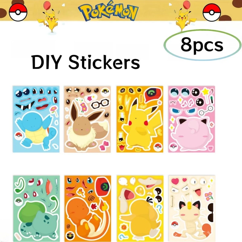 Pikachu Birthday Party Decorations Set Pokemon Party Supplies With DIY Stickers Plates Tablecloth 11