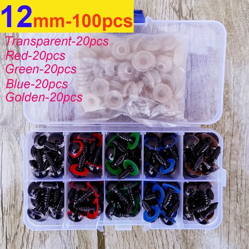 Premium Assorted Plastic Safety Eyes For Toys Dolls 100pcs Mix Sizes For Crafting Amigurumi 9