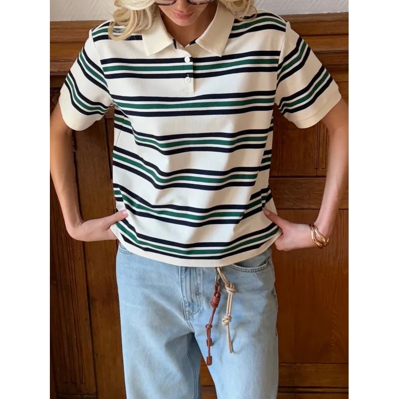 Hirsionsan Womens Cotton Polo Neck T Shirt Casual Loose Crop Top Summer Tee 2