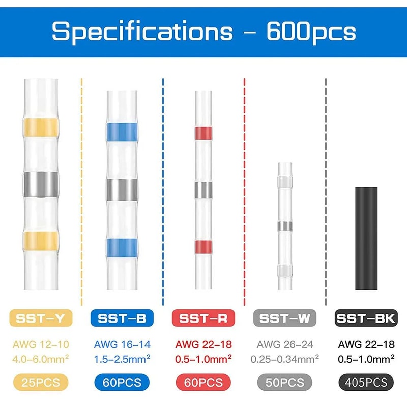 Premium Heat Shrink Butt Connector Kit 1200PCS Waterproof Heat Shrink Butt Connectors Waterproof S 2