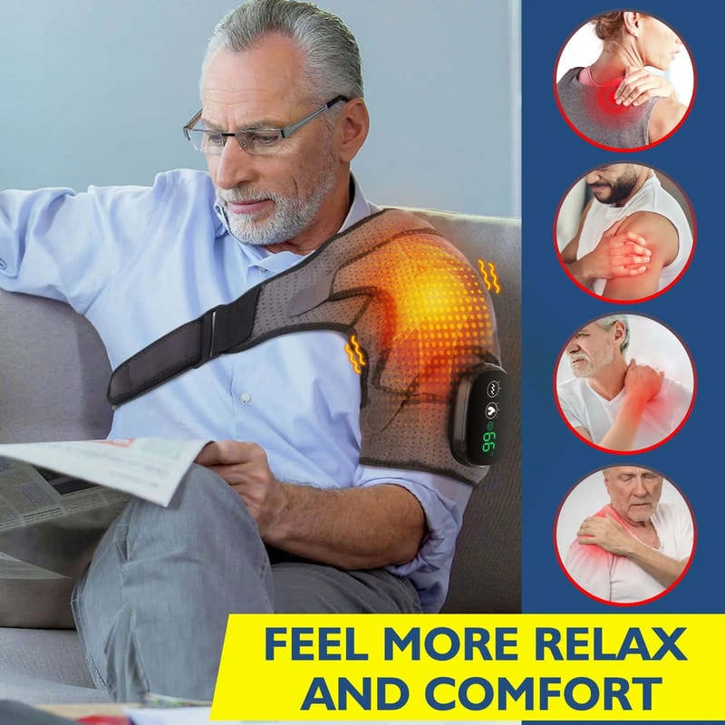 Advanced Heated Shoulder Pain Relief Brace With LED Display Vibration Massage Support 2