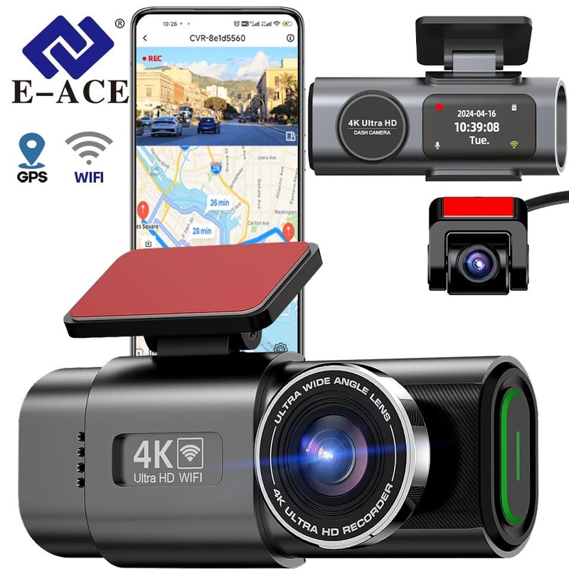 EACE 4K Dual Lens Dash Cam With GPS WiFi Front 1080P Rear Car Camera With 24H Parking Monitor 0
