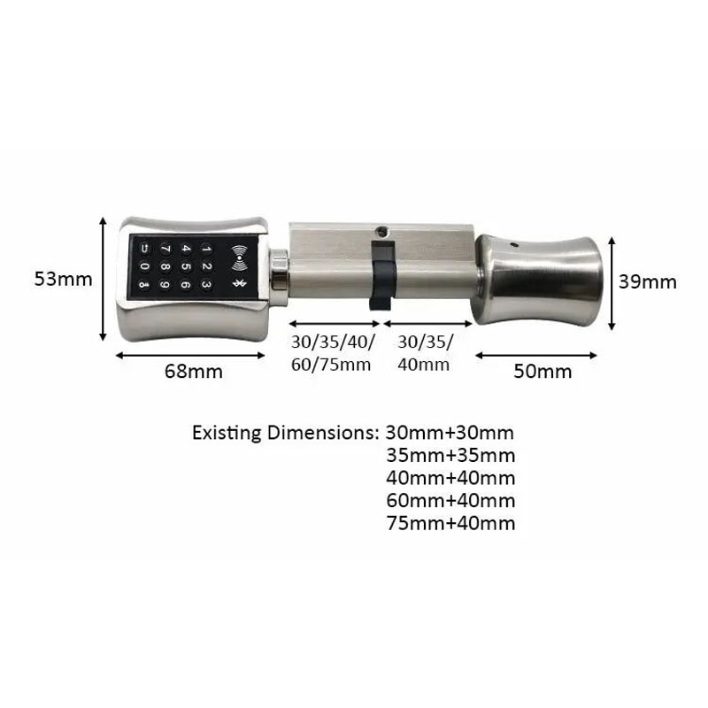 Bluetooth WiFi Smart Lock Cylinder APP Controlled Keyless Entry Security Lock With RFID Keypad 4