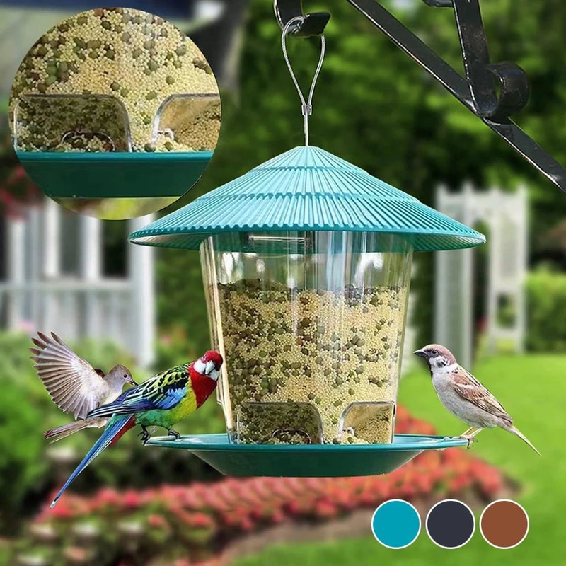 Clear Window Bird Feeder House Hanging Wild Bird Feeding Station For Seeds Nuts Peanuts 2