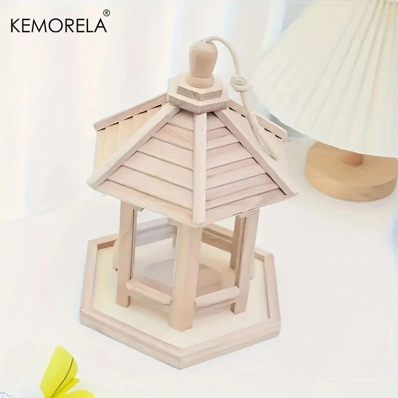 KEMORELA Woven Wooden Hanging Bird Feeder House For Outdoor Garden Decor 2