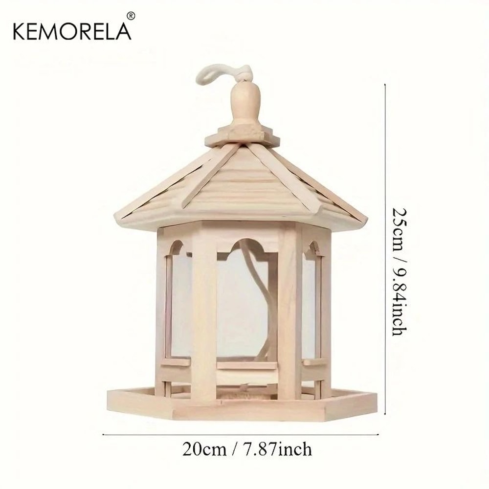 KEMORELA Woven Wooden Hanging Bird Feeder House For Outdoor Garden Decor 5