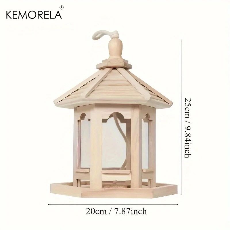 KEMORELA Woven Wooden Hanging Bird Feeder House For Outdoor Garden Decor 5
