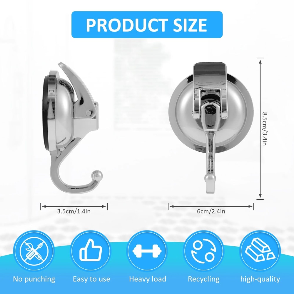 HeavyDuty Suction Cup Hooks 2Pack NoDrill Shower Kitchen Vacuum Hooks 5