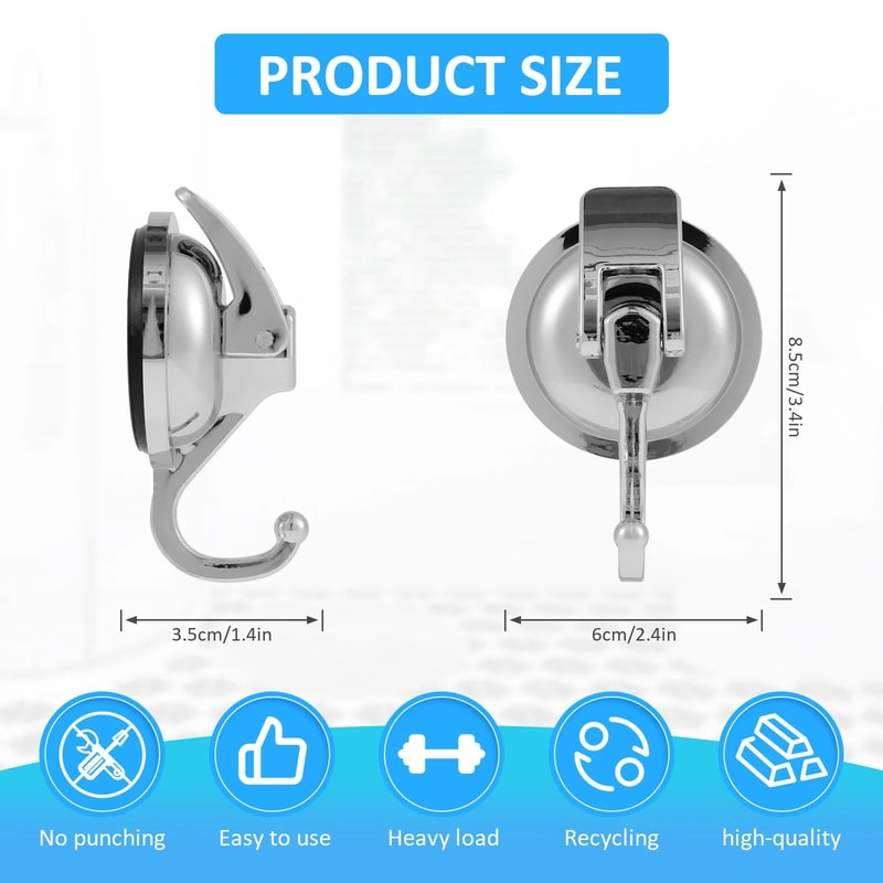 HeavyDuty Suction Cup Hooks 2Pack NoDrill Shower Kitchen Vacuum Hooks 5