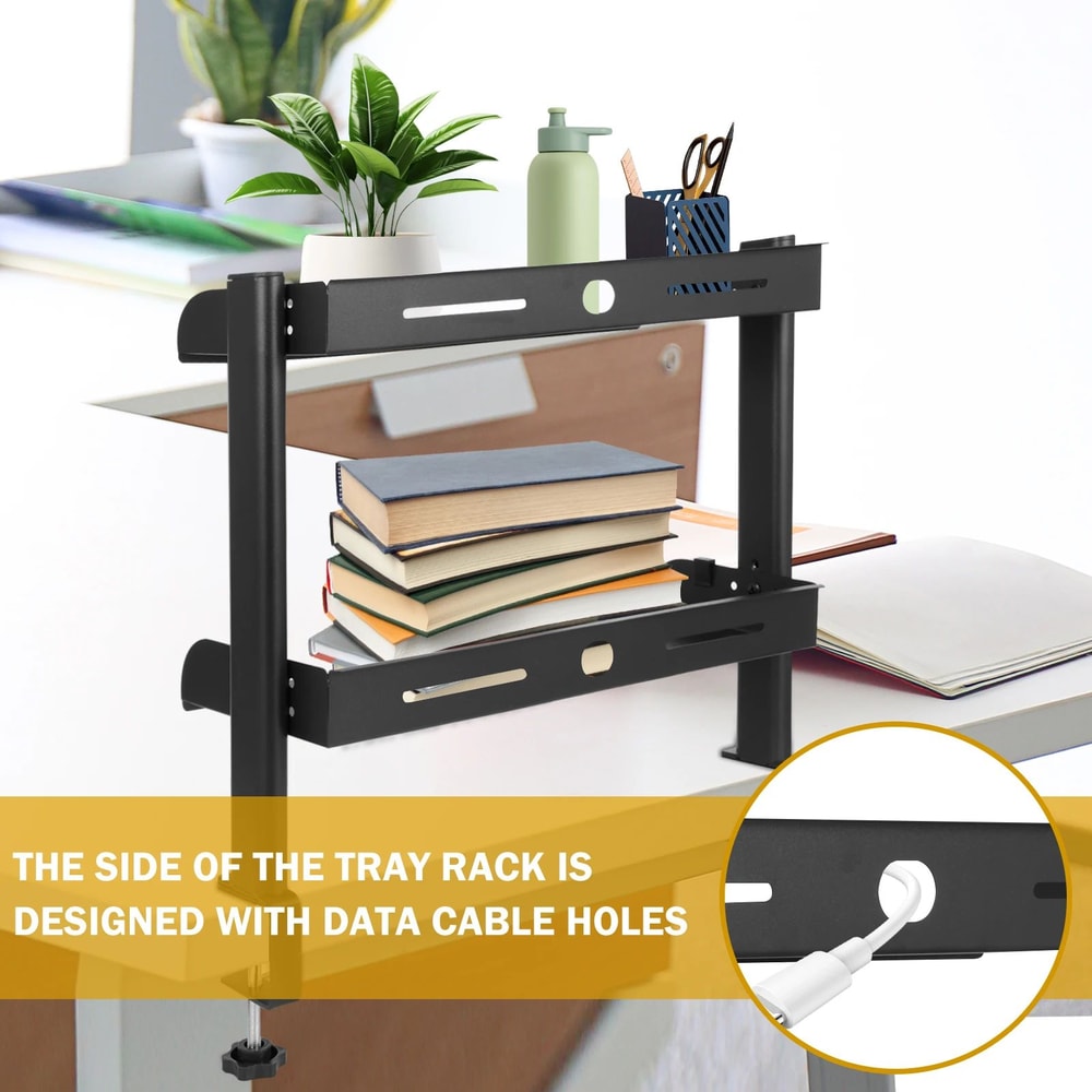 ClampOn 2 Tier Desk Shelf Organizer NoDrill Adjustable Metal Desktop Storage Rack 2