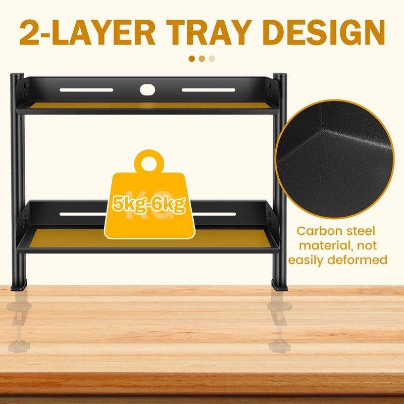 ClampOn 2 Tier Desk Shelf Organizer NoDrill Adjustable Metal Desktop Storage Rack 3