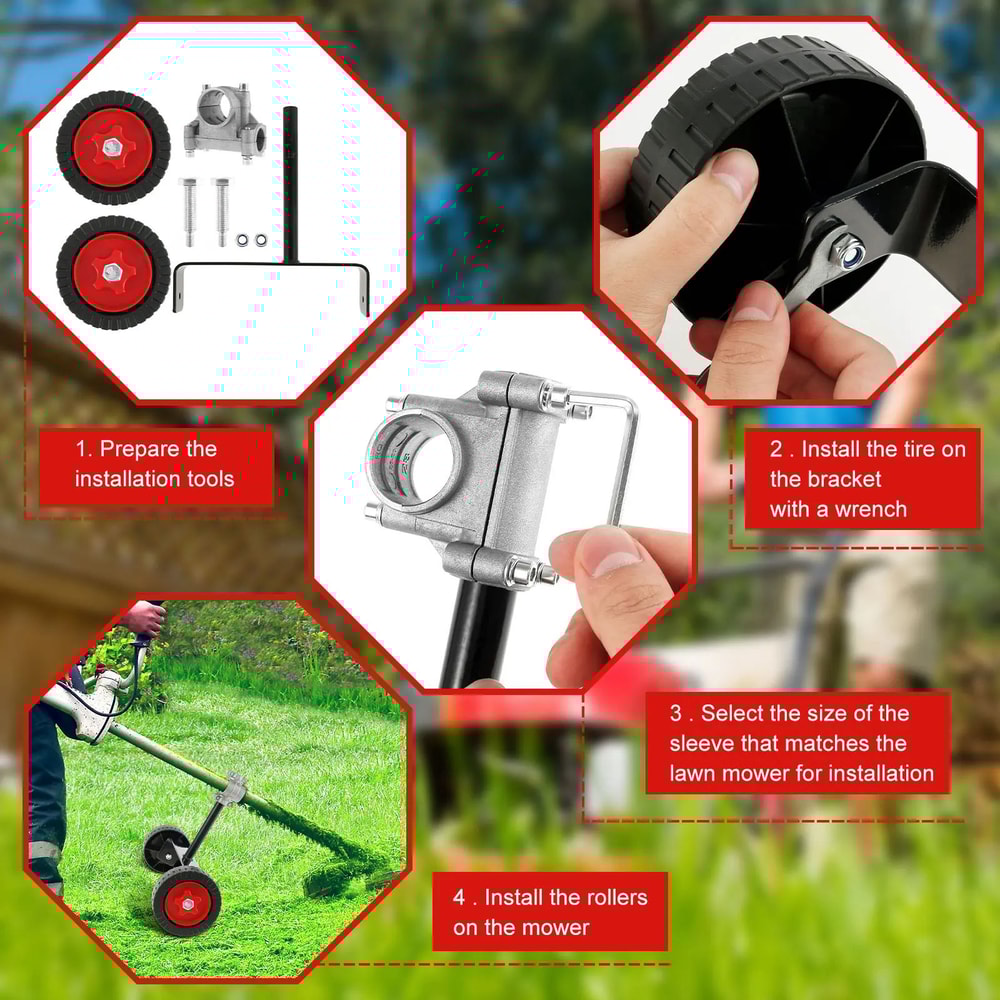 Premium Adjustable Lawn Mower Support Wheel Trimmer Support Attachment For Weed Cutter 3