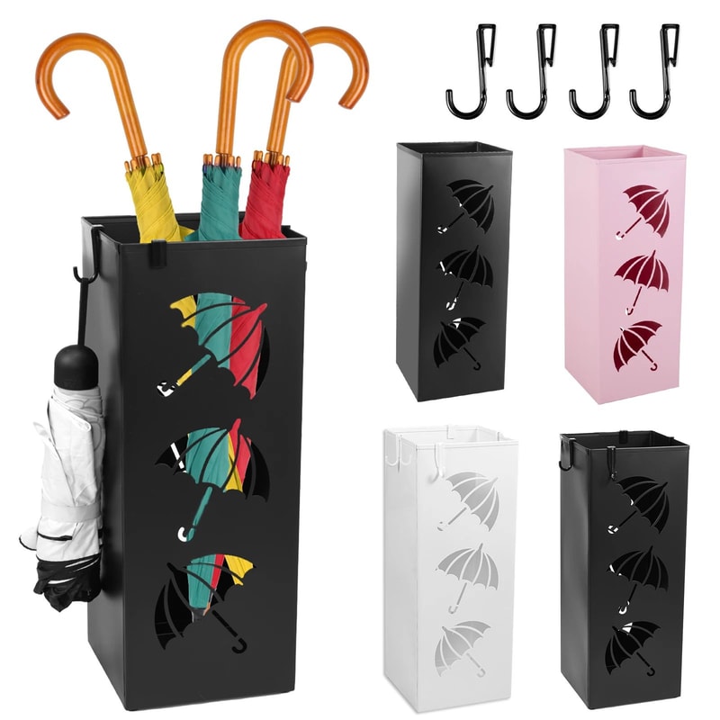 Freestanding Metal Umbrella Stand With Hollowdrain Design Entryway Umbrella Cane Holder 0