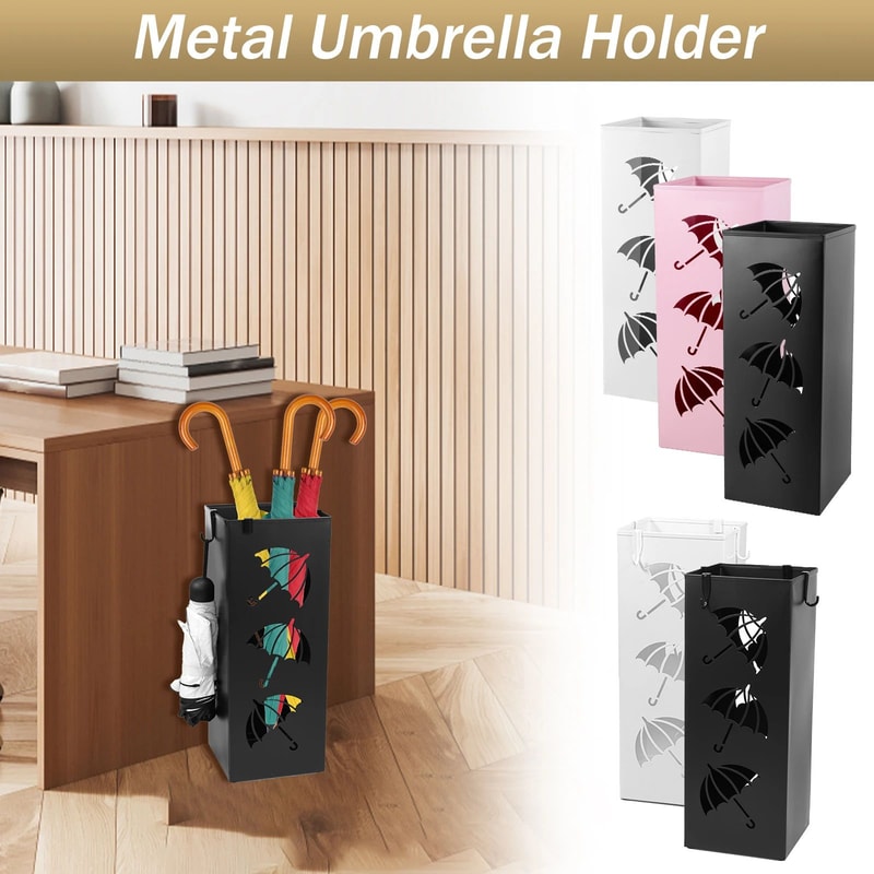 Freestanding Metal Umbrella Stand With Hollowdrain Design Entryway Umbrella Cane Holder 2